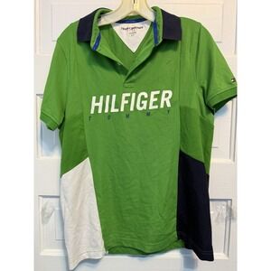 Tommy Hilfiger Sport Mens Small Green Colorblock Pique Golf Polo Shirt S